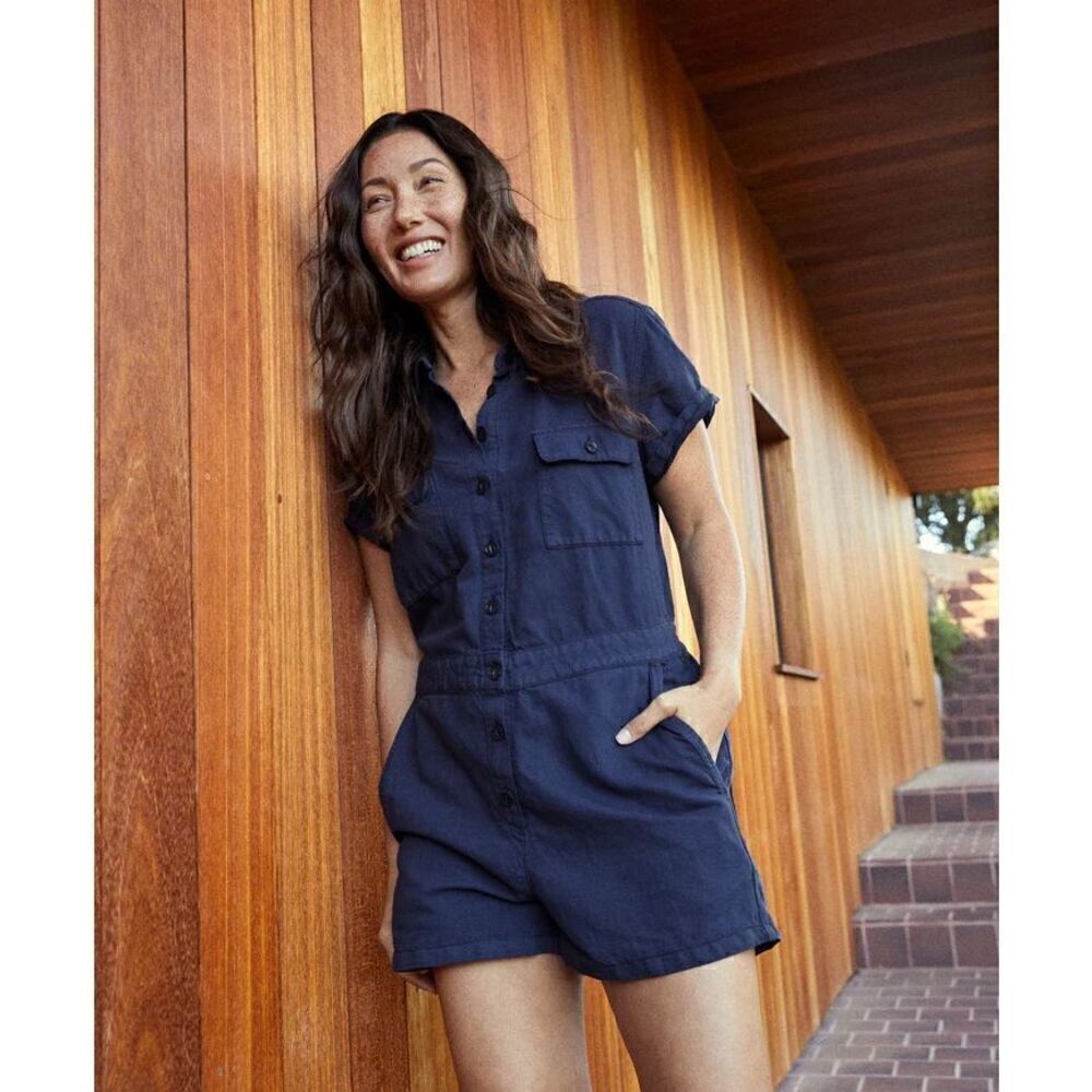 Outerknown Women’s Dark Navy S.E.A. Suit Breathable Linen Cotton Blend Shortall